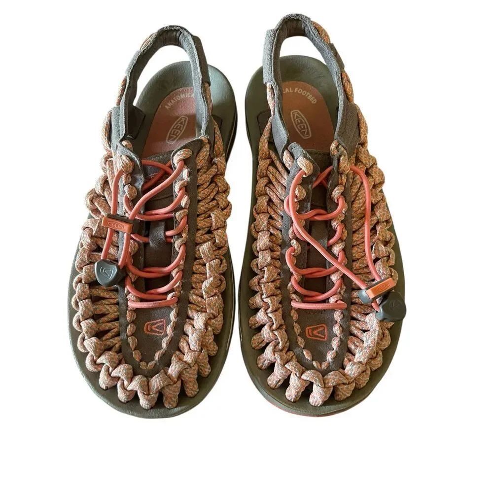 Keen Womens Peach Gray Uneek Woven Bungee Cord Sandals Size 6